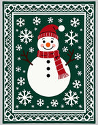 Festive Snowman Green Snowflake Border Rug