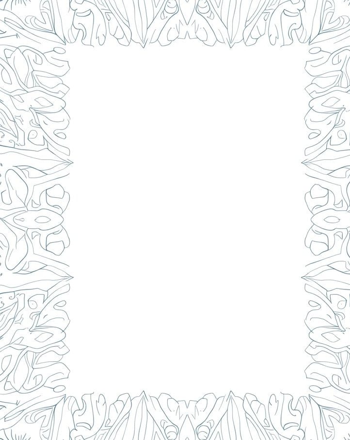 Ornate Blue Leafy Scrollwork Border Rug