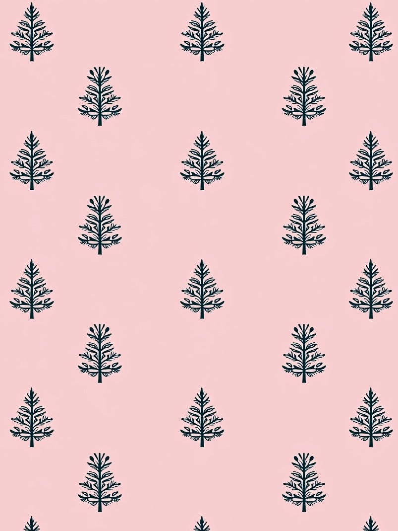 Navy Pine Trees on Pink Background Rug