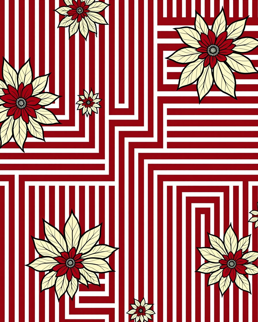 Crimson Cream Floral Geometric Rug