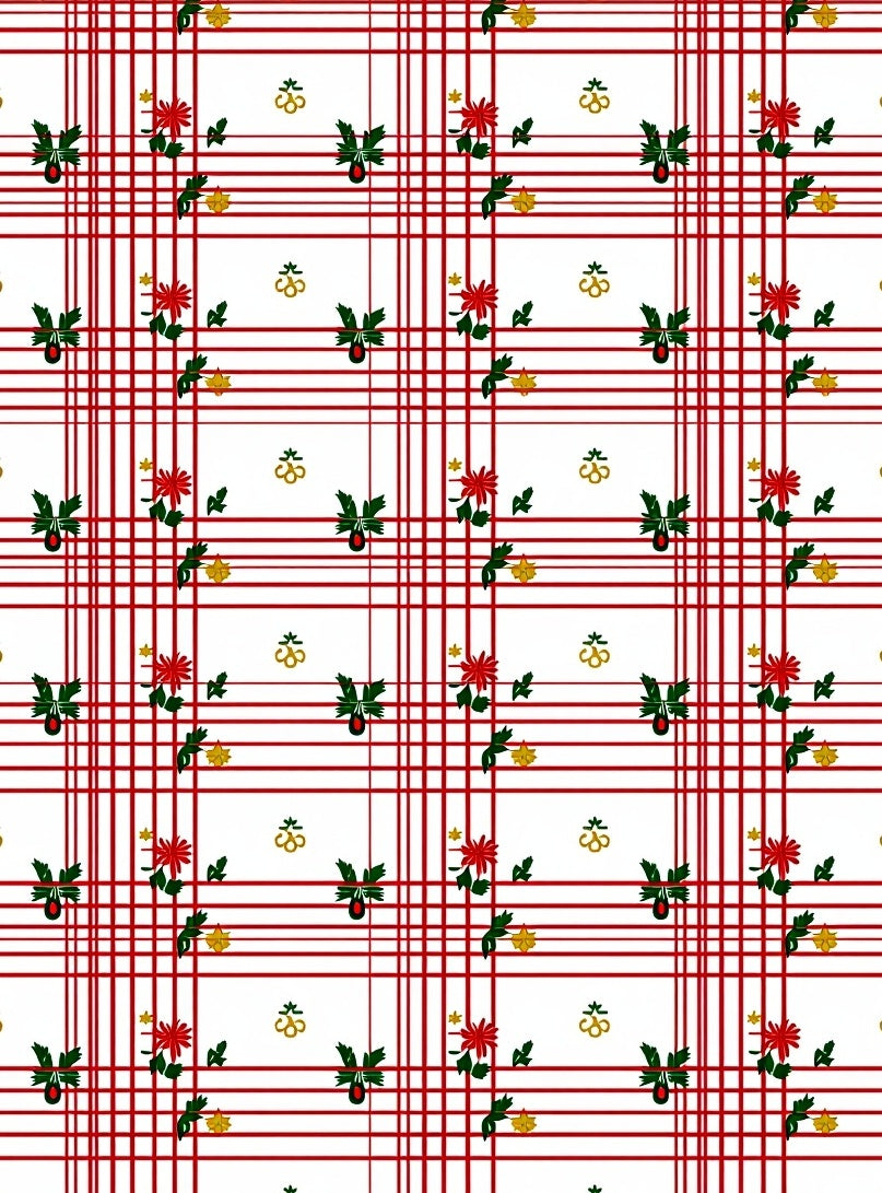Holiday Red Plaid Floral Bells Rug