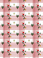 Holiday Red Plaid Floral Bells Rug