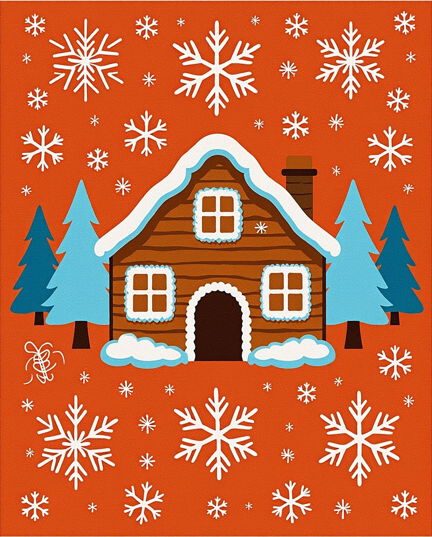 Gingerbread House Snow Flake Scene Rug