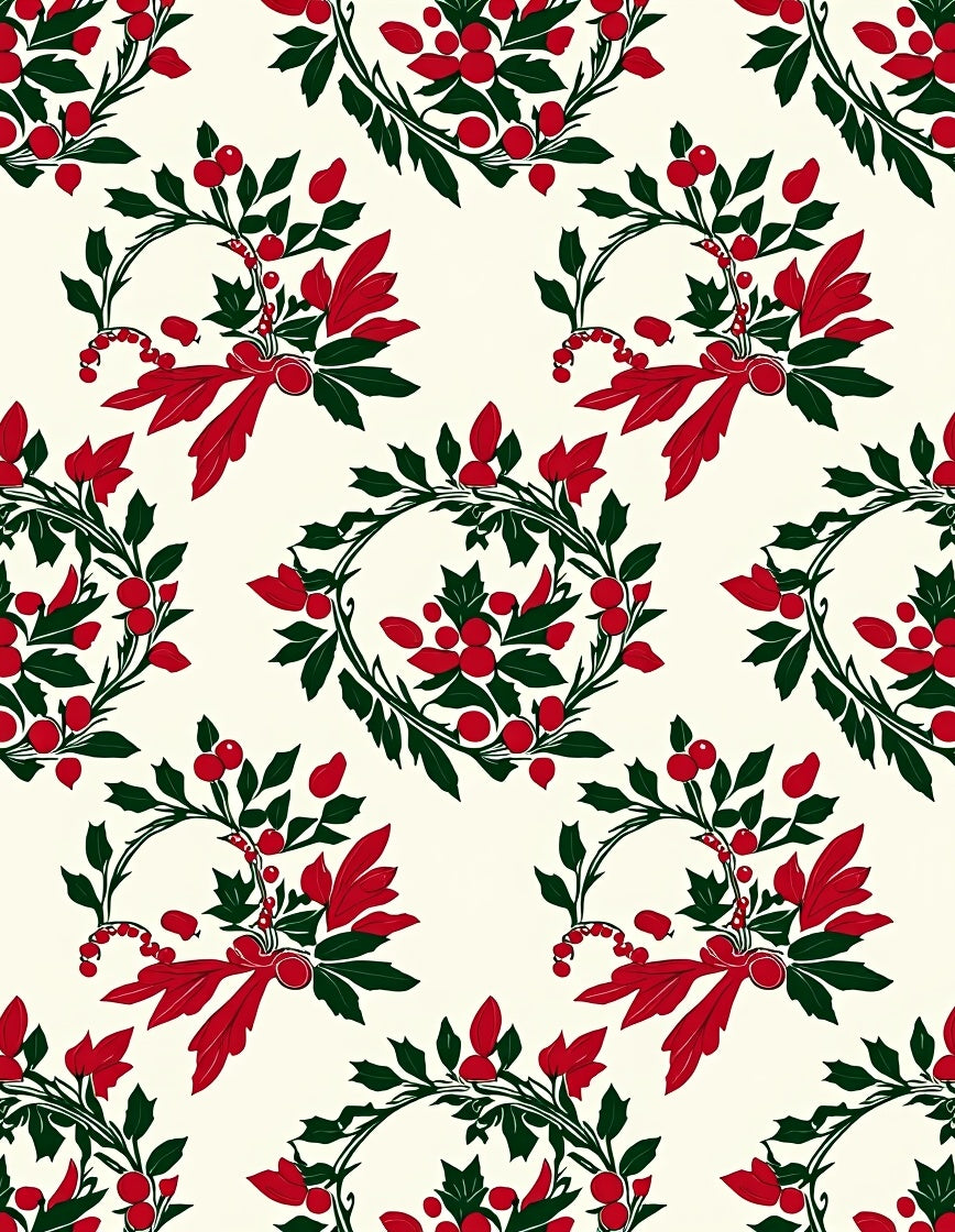 Crimson Red Holly Berry Wreath Rug