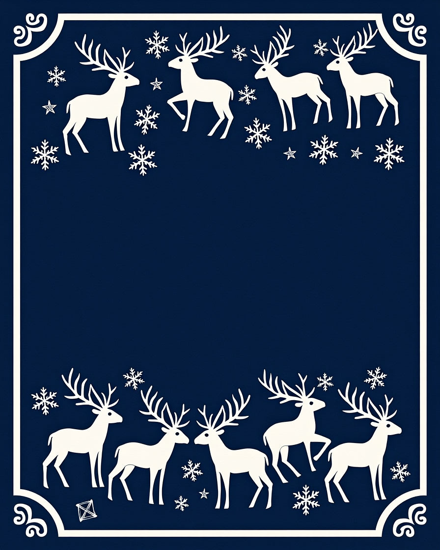 Winter Deer Snowflake Navy Blue Rug