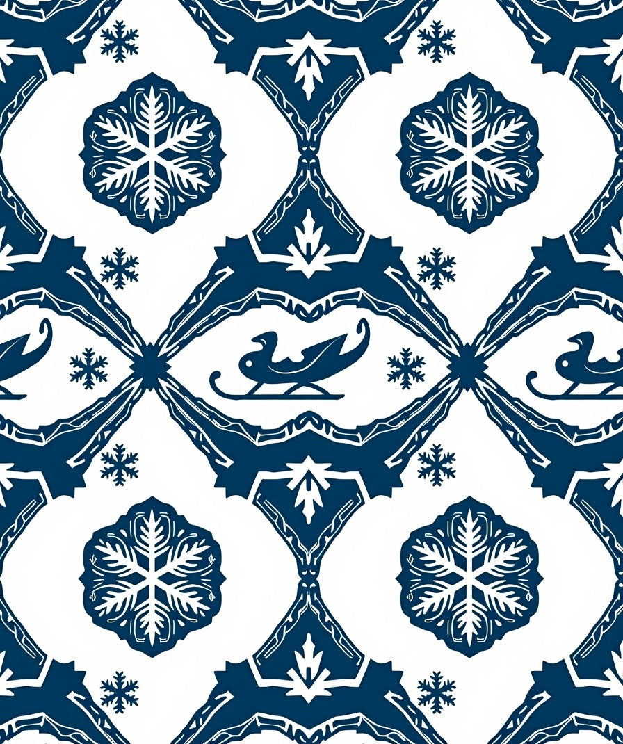 Deep Blue Sled Snow Winter Medallion Rug