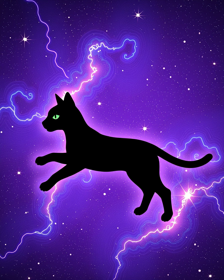 Cosmic Black Cat Lightning Sky Rug
