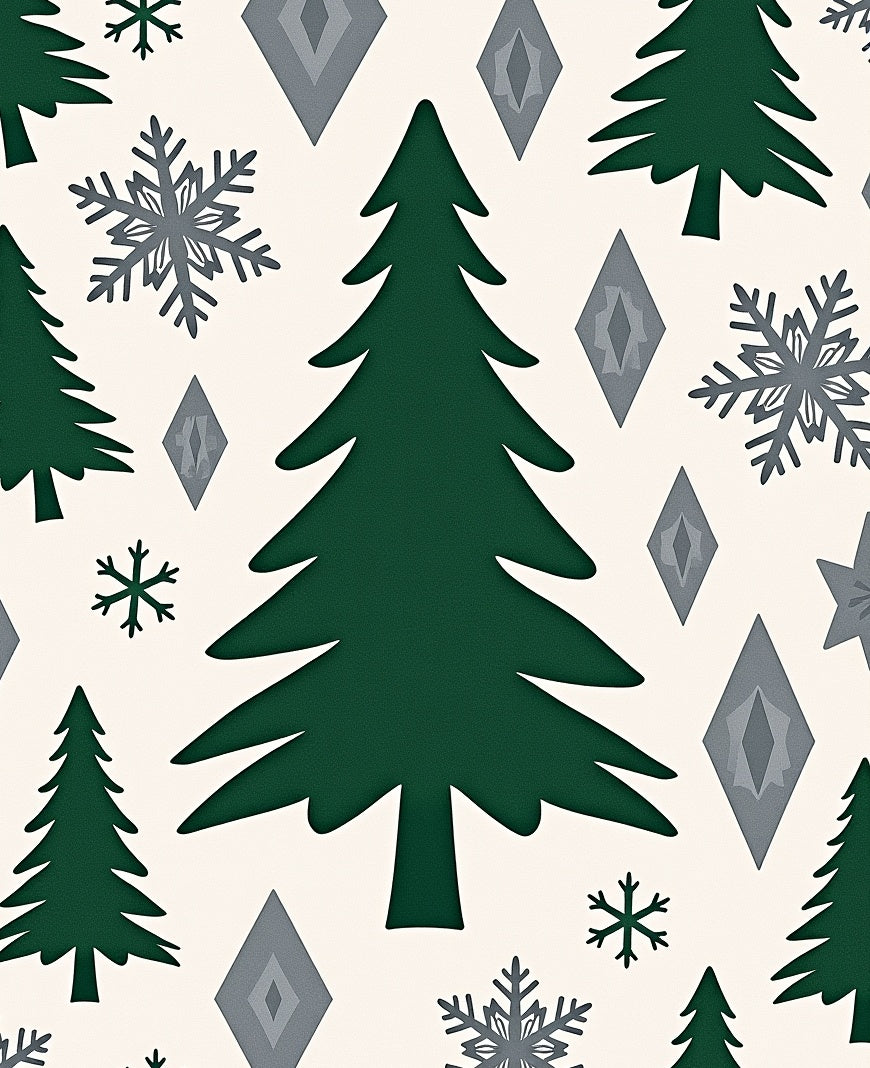Forest Green Christmas Trees Snowflakes Diamonds Rug