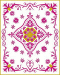 Fuchsia Gold Floral Medallion Border Rug