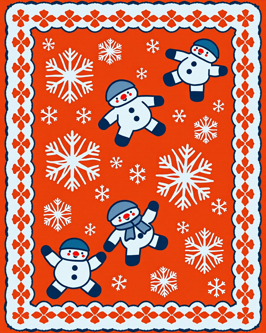Orange Snowman Snowflake Christmas Border Rug