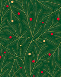 Emerald Green Pine Branches Red Yellow Orbs Rug