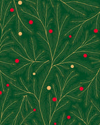 Emerald Green Pine Branches Red Yellow Orbs Rug