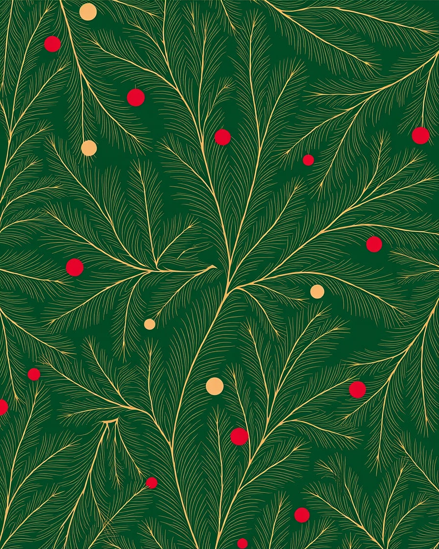 Emerald Green Pine Branches Red Yellow Orbs Rug
