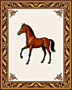 Equestrian Brown Horse Ornate Frame Rug