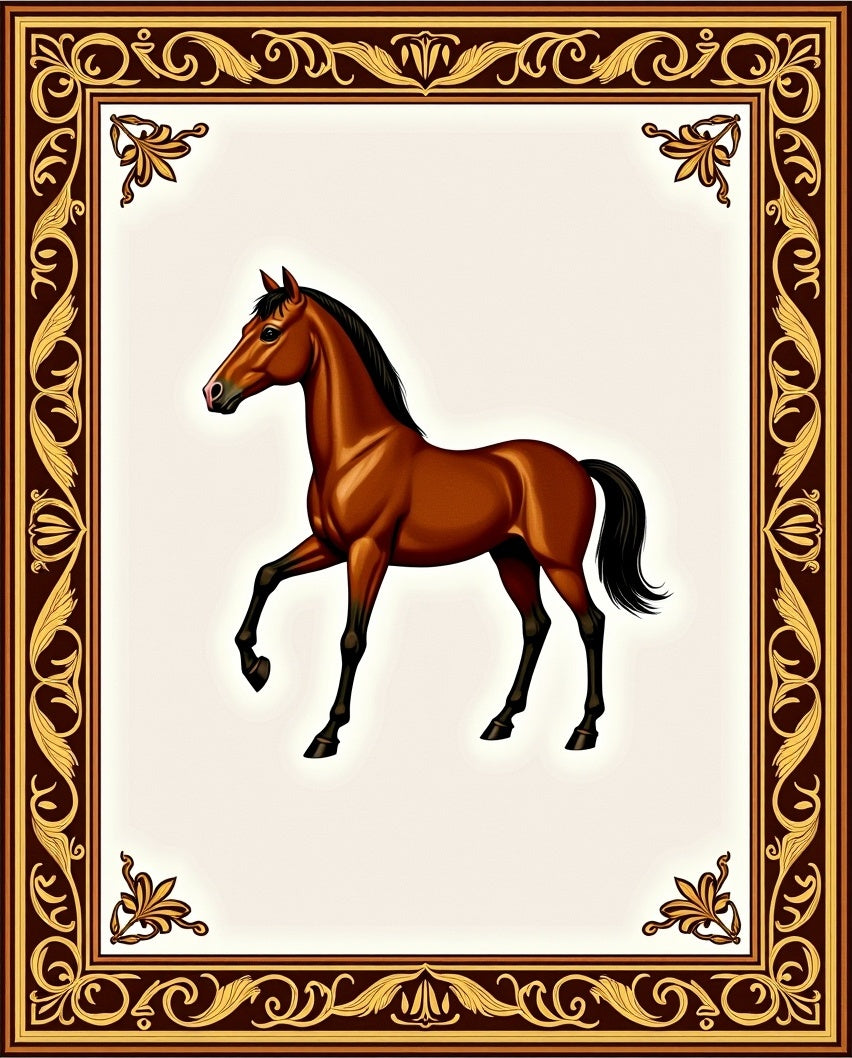 Equestrian Brown Horse Ornate Frame Rug