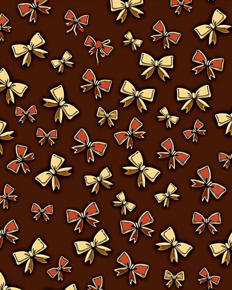 Golden Red Bows Chocolate Background Rug