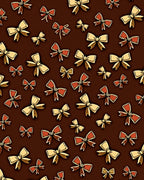 Golden Red Bows Chocolate Background Rug