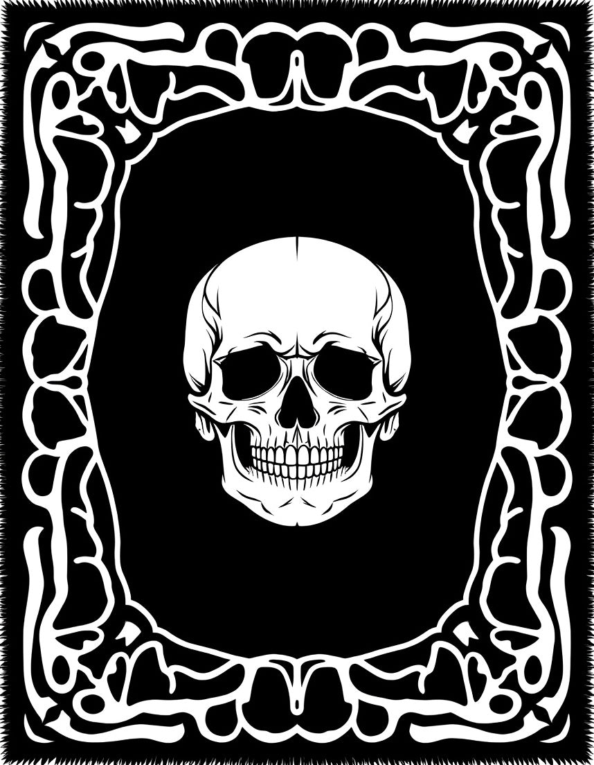 Monochromatic Skull Ornate Frame Rug
