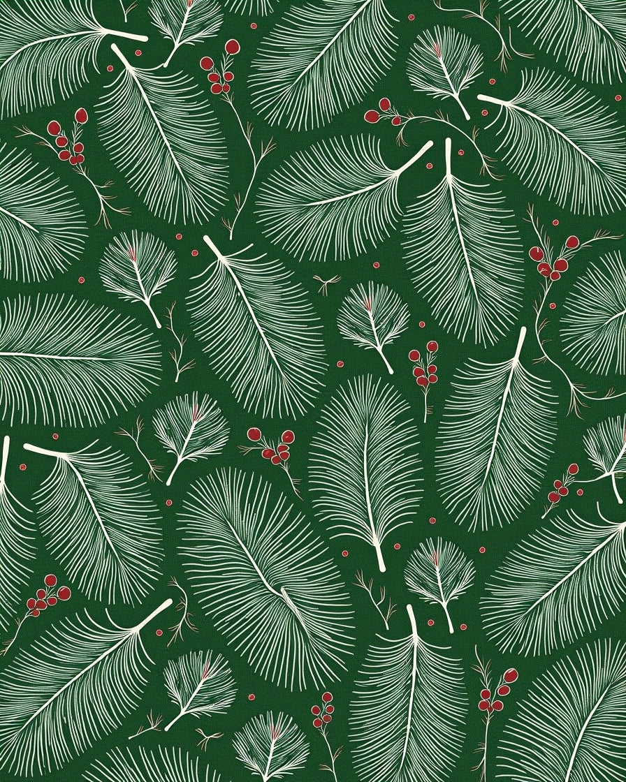 White Pine Needles Red Berries Green Rug