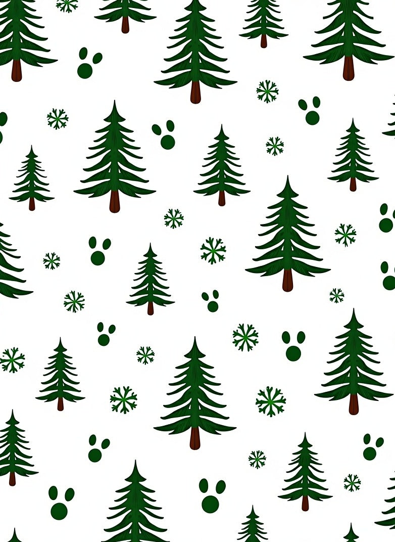 Green Pine Snowfall Paw Prints Rug