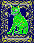 Vibrant Green Cat In Blue Frame Rug