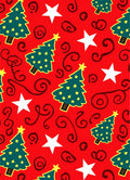 Red Christmas Trees Star Swirls Rug