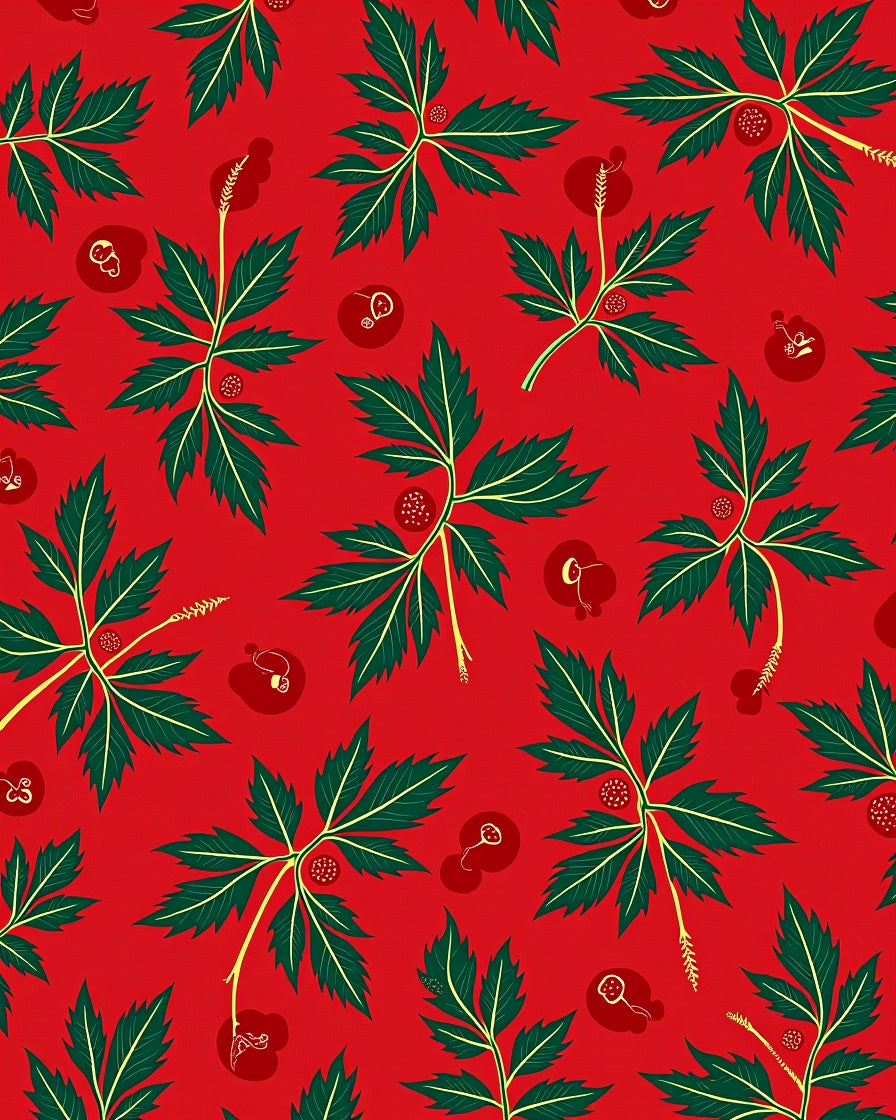 Crimson Red Botanical Berry Branches Rug