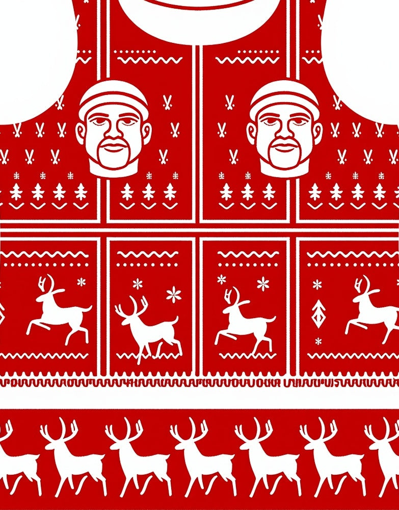 Red White Festive Reindeer Portrait Rug