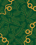 Deep Green Palm Leaf Gold Swirl Rug