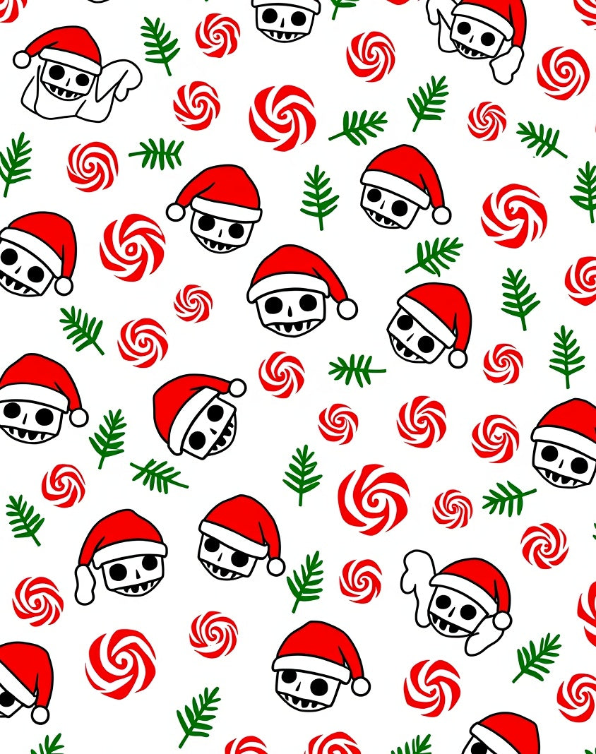 Festive Red Skulls Peppermint Sprigs Rug