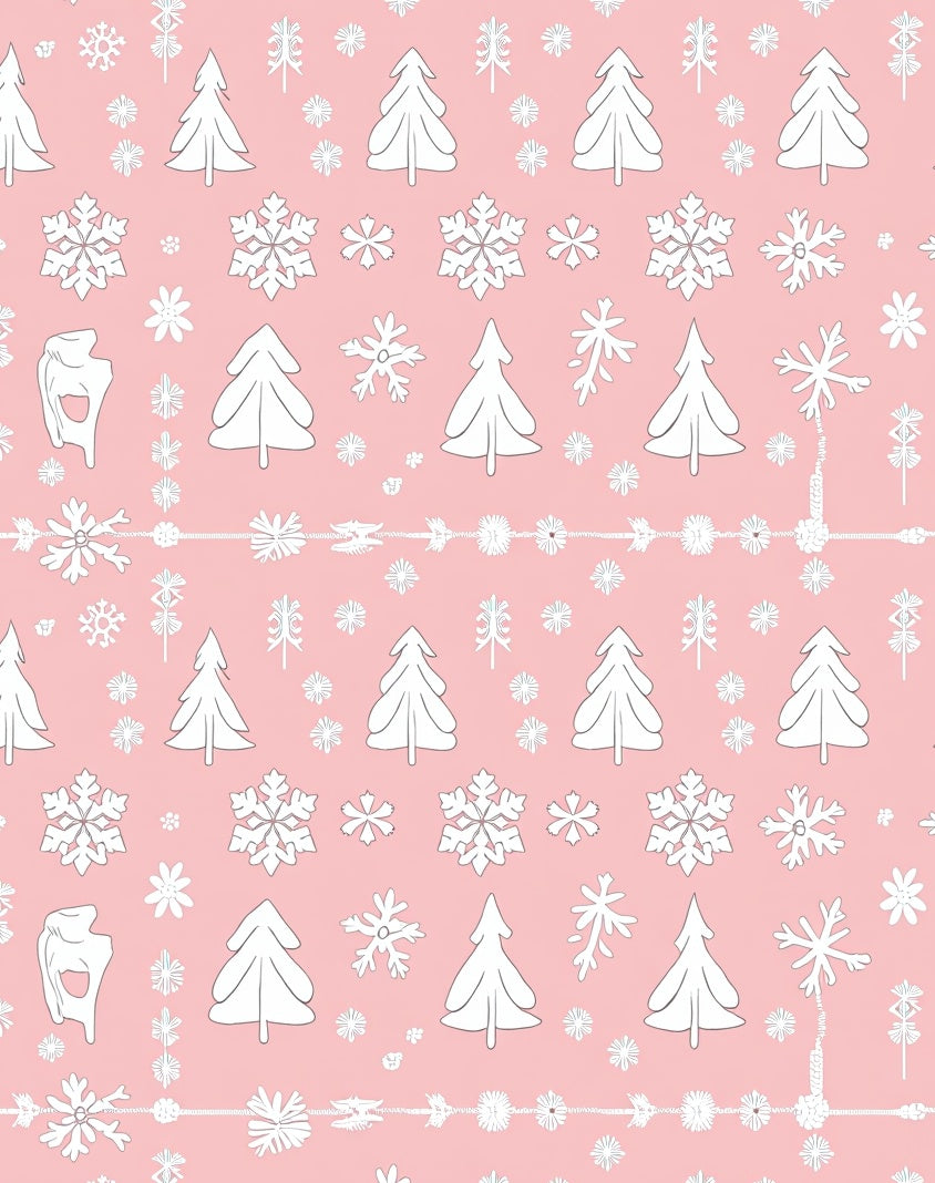 Winter White Trees Snowflakes Pink Background Rug