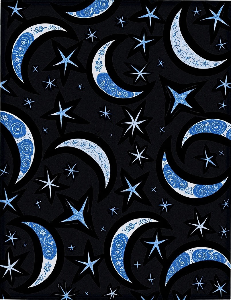 Blue Crescent Moon Stars Celestial Rug