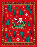 Christmas Red Santa Sleigh Trees Rug