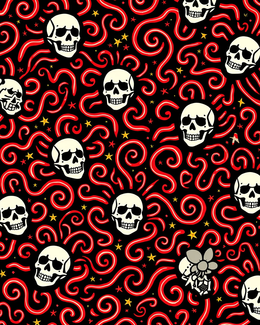 Whimsical Skull Swirl Star Rug
