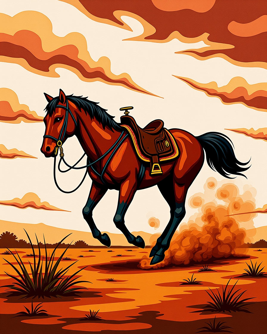 Red Galloping Horse Western Landscape Rug