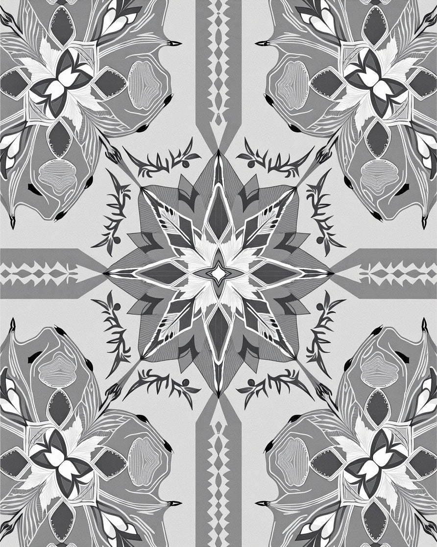 Monochromatic Geometric Star Medallion Rug