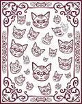 Crimson Cat Faces Scattered Borders Rug