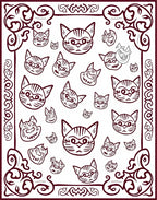 Crimson Cat Faces Scattered Borders Rug