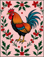 Christmas Rooster Holly Border Rug