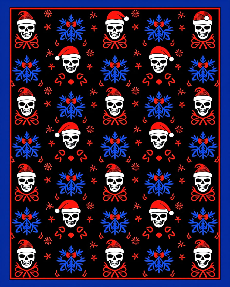 Black Red Santa Skull Blue Snowflake Rug