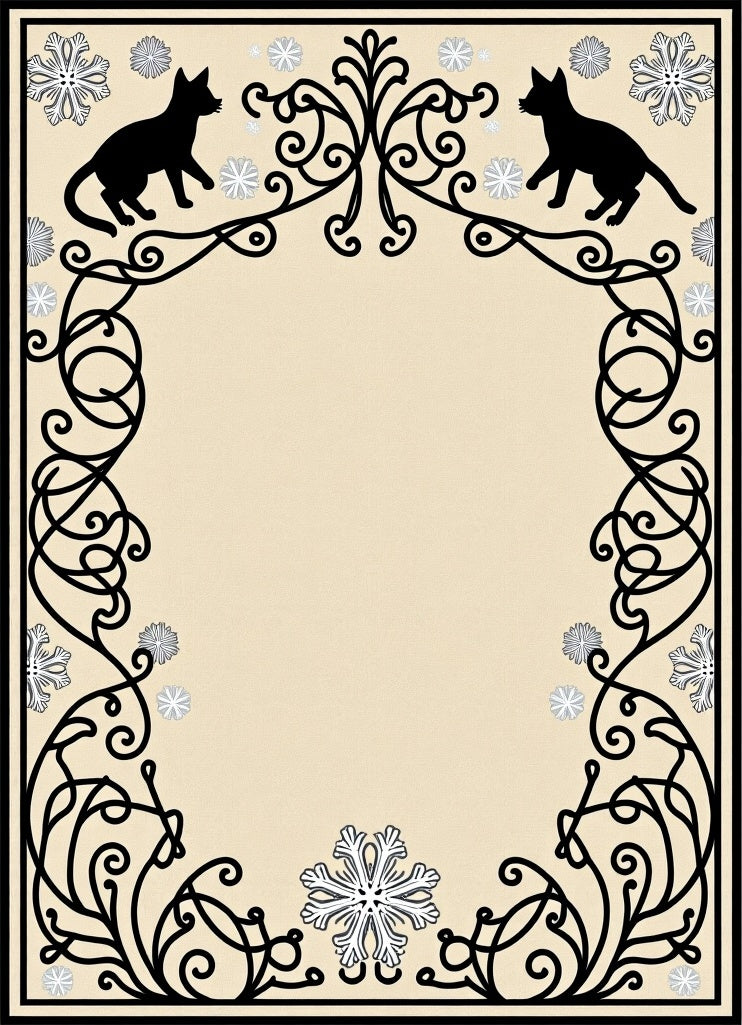 Black Cats And Snowflakes Scroll Border Rug
