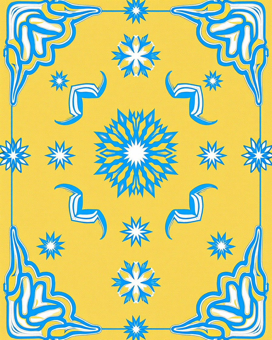 Yellow Blue Abstract Starburst Contemporary Rug