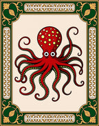 Crimson Octopus Floral Frame Rug
