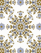 Gold Blue Floral Medallion Symmetry Rug