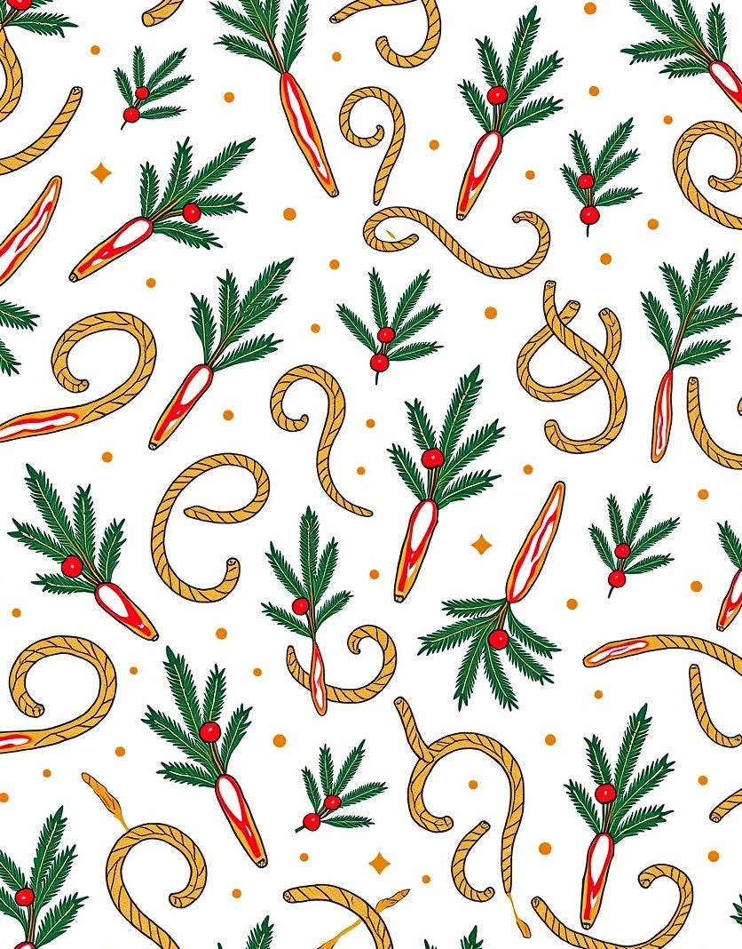 Red Candy Cane Evergreen Sprig Scatter Rug