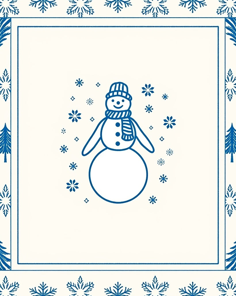 Blue Snowman Snowflake Winter Holiday Rug