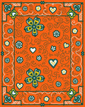 Vibrant Orange Floral Heart Border Rug