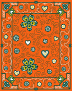 Vibrant Orange Floral Heart Border Rug