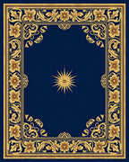 Ornate Gold Floral Indigo Sunburst Rug