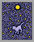 Lavender Cat Under Yellow Moon Stars Rug